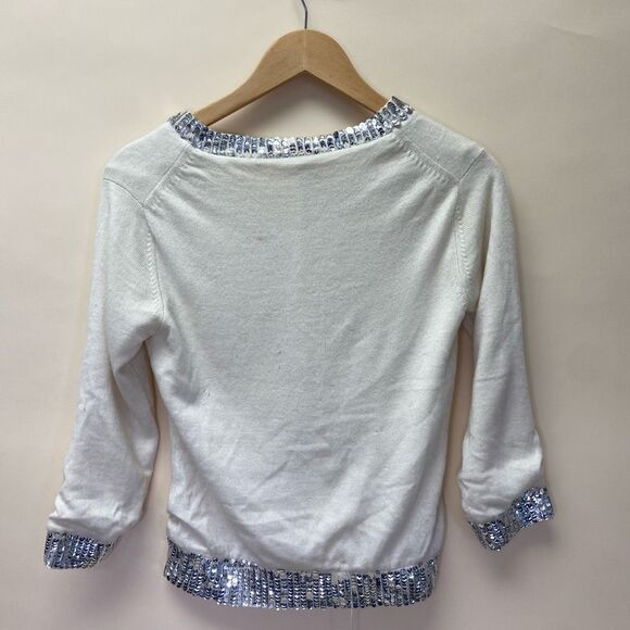 MILLY of New York White Sequins Cardigan Sweater Long Sleeve Ribbed Knit - Picture 8 of 9
